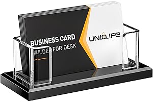 Uniclife Acrylic Business Card Holders for Desk 1 Slot Clear Horizontal Business Card Stand for Men & Women Desktop Name Card Display Stand Card Organizer for Office Home Exhibition, 60 Card Capacity