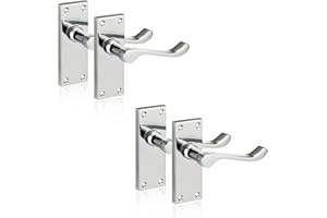 XFORT Chrome Elegance Range Polished Chrome Victorian Scroll Lever Latch Handles, Polished Chrome Backplate Door Handles, Contemporary Design for Internal Wooden Doors (2 Pairs)
