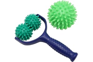 YERIA Wymienne rolki do masażu z uchwytami, z 3 piłeczkami do masażu, piłka do masażu stóp, piłka jeżowa, mały wałek do relaksu stóp, nóg i mięśni pleców (zielony)