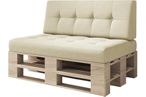 sunnypillow Palettenkissen Kaltschaum Palettenauflage Palettenpolster Palettensofa Sitzkissen Rückenlehne gesteppt 2er Set Ecru