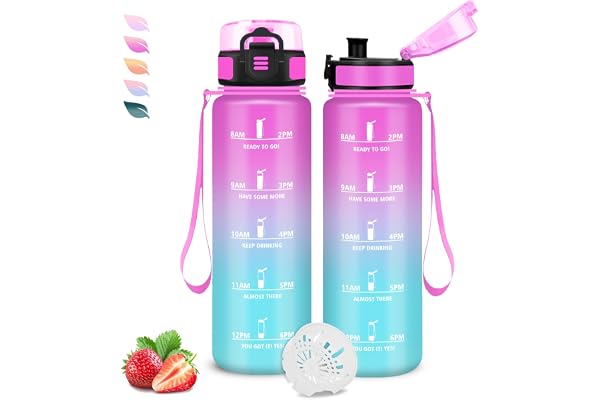 Grsta Bouteille, Gourde 1l, Gourde Sport avec Filtre, Facile à Transporter, Bouteille Motivation avec Slogan de Motivation, Facile à Nettoyer, pour Running, Voyage, Bureau, Extérieur, Sportif, Adulte
