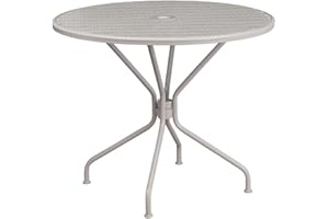 Flash Furniture Oia-Mesa Redonda de Acero para Interiores y Exteriores de 35.2 Pulgadas con Agujero para sombrilla, Metal, Gris Claro, 35.25" Round