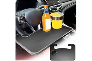 BESULEN Car Steering Wheel Desk, 2 in 1 Auto Steering Wheel Tray for Food Drink Eating, Laptop, Tablet, Notebook, Universal Double-Sided Travel Table for Most Vehicles (Black/Frosted)
