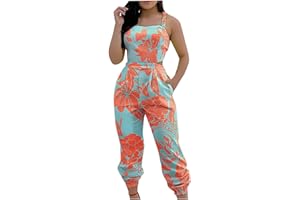 AMhomely UK Stock Sale Women's Jumpsuits Women's Overalls With Suspenders And Printing Casual Summer Jumpsuit Ladies Dungarees Loose Baggy Overall Long Jumpsuit Playsuit Trousers Pants Dungarees