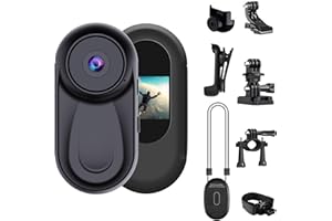 OBEST 360 Action Cam Nachtsicht, Mini Actionkamera Bodycam mit 0,85 Zoll Display, Magnetisch Motorrad Fahrrad Reiten Helmkamera, 1080p Vlog Sportkamera POV Camera mit Multifunction Zubehör Schwarz