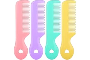 ASWEWAMT 4 Pcs Baby Hair Comb, Pain-Free Baby Comb Love Heart Handle Wide Tooth Baby Comb for Wet Dry Curly Hairs