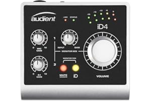 Audient iD4 USB Audio Interface con preamplificatore microfonico (2 In/2 Out, alimentazione phantom 48 Volt, Monitor Mix & Panning, 6, uscita jack da 3 mm, convertitore AD/DA)