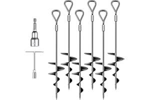 FOCEFEC Tent Pegs 6 Pack, Metal Heavy Duty Ground Anchor (45cm Tall) Screw in Trampolines Spike Swing Set, Dog Carport, Canopy Stakes Kit, Mobile Home Anchors