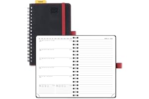 POPRUN Agenda de Poche 2024 2025 A6 Semainier Scolaire D'août 2024 à déc 2025 - Couverture Souple à Spirale, Papier 80 g/m², Boucle de Stylo Autocollante - Petit Format 16 x 10,5 cm, Noir