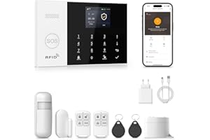PGST Kit Alarma Casa con Aviso al Movil, Sistema de Alarma para Casa WiFi y 4G gsm sin cuotas con Pantalla 2.4” y Batería de 1000 mAh,Aplicación Tuya Smart Life, Alexa y Google