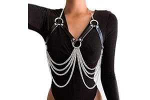 Sethain Gothic Leather Bra Chain Black Layered Harness Chest Chains Multilayered Strappy Bust Clubwear Body Accessories for Women and Girls