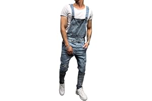 Geagodelia Salopette Uomo in Denim Casual Pantaloni Strappati Uomo in Tinta Unita Salopette Uomo Jeans Slim Fit Moda Ragazzo S-3XL Jumpsuit