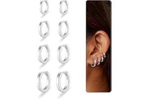 Nelytiya 4 Paar Ohrringe Silber 925 Kleine Creolen Silber 925 Für Damen Hypoallergen 18K Creolen Gold Set Für Mehrere Piercings 6/8/10/12mm