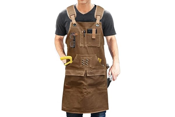 Gaf Nuncew Brun Denim Working Förkläde för Män, BBQ Förkläde med Flera Fickor och Justerbart Bä , Värmebeständigt Svetsarförkläde för Utomhus Kök Och Tung Arbete