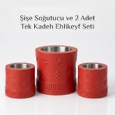 Mottopi Ehlikeyf Termojelli Şişe Soğutucu ve 2 Adet Tek Kadeh Soğutucu-Kırmızı