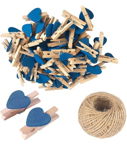 50 Pinces à Linge Bois Colorées Mini + 10m Corde Jute & 10 Crochets - Clips Photo Décoratifs Multicolores