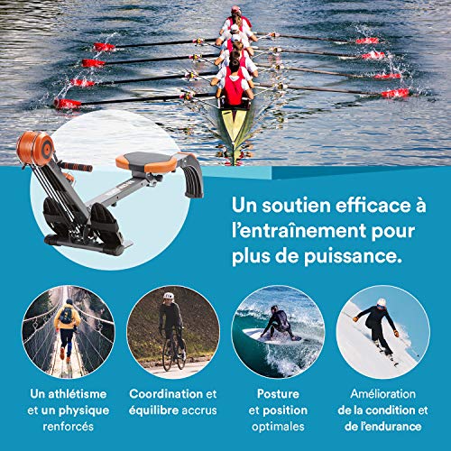skandika Regatta Multi Gym Poseidon - Rameur d'appartement Pliable - Silencieux - Peu d'entretien (GIS/Orange)