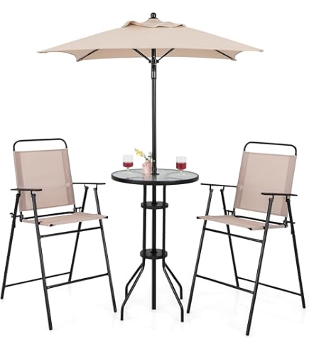 Set Tavolo E Sedie Pieghevoli GIANTEX 3 Pezzi - Legno Di Acacia Per Giardino, Balcone O Interni, Naturale - Foto 2