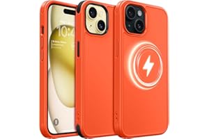 MobNano Magnetisch Hybrid Silicon Hülle für iPhone 15 Hülle [Kompatibel mit MagSafe][2-Sets Bumpers] Stoßfest Schutzhülle Magnet Dünn Handyhülle iPhone 15 Case Neon Orange