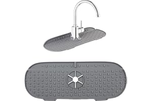 RYHX Alfombrilla de silicona para grifo, bandeja de goteo para fregadero de cocina, bandeja de drenaje para fregadero de cocina y baño, color gris