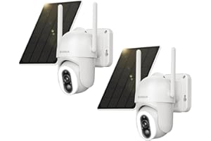 SEHMUA 2Pack Telecamera Wi-Fi Esterno Batteria Senza Fili, 360° PTZ Videocamera Sorveglianza con Pannello Solare, Rilevazione di Movimento PIR con Allarme, Visione Notturna a Colori, 2 Vie Audio