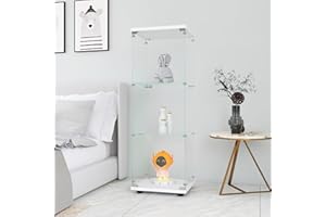 BPKADHY Vitrina de Cristal,125x42x36cm con 3 estantes vitrinas para Salon,Vitrina Cristal de 1 Puerta con Cerradura Vitrina expositora para Colecciones de Vidrio de pie para Dormitorio,Oficina,Blanco