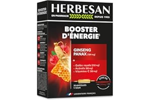HERBESAN®-Panax Ginseng Meyer, Gelée Royale, Vitamine C, Acérola- Booster toniques, défenses immunitaires- 20 ampoules de 10ml
