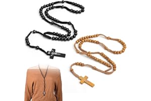 GGUFAY 2 Stück Katholisches Kreuz Rosenkranz Halskette, Kreuz Kette Holz,Jesus Kette,Rosary Necklace,Heiliger Benedikt,für katholische Christen Religiöse Kommunion, Taufe, Messe, Bibel（Schwarz, Braun）