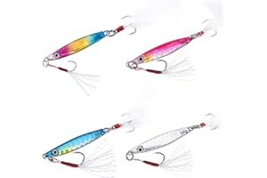 Goture Fishing Vertical Jigs Saltwater Freshwater, Jig Lures with Assist Hook and Treble Hook, 3/4/5/6/10/15 Pcs Jigging Spoon Lures, Fishing Jig for Tuna, Salmon, Bass