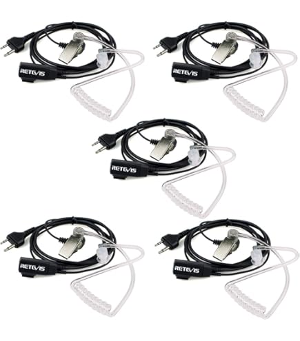 Oreillette Compatible Avec Talkie-Walkie Alan Midland G9, G8, G5 XT, Etc. - Câble Acoustique Transparent - Touche D'Appel