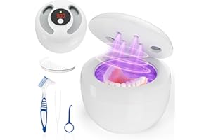 Nettoyeur à ultrasons Vankarr Nettoyeur à ultrasons UV, 45000Hz 25W Portable Ultrasonic Cleaner Dental Pod pour gouttières dentaires, prothèses, retainers, aligneurs, 4 lampes UV-C, 200ml, Blanc