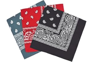 By Neki Paisley Bandanas Headband Scarf Pack Of 3 Mixed Colours Cotton Paisley Print, Fashion Hair Accessory, Sports, Multifunctional, UK Seller FREE UK Postage (Dark Grey, Red, Black)