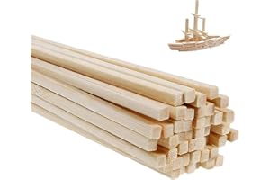 WHCCTL Baton Bois Carré Naturel, Lot de 50 Baguettes en Bambou pour Travaux Manuels, Tiges Carrées en Bois Pin Bâton Barre Cheville, Tasseau Bois pour Projet d’Art, DIY Craft, Travail Bois