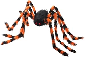 AMLOOPH Giant Scary Spider Halloween Decorations Outdoor Indoor - 59'' Fake Large Hairy Halloween Spider Props Decorations for Spiderweb, Garden, Tree, Party & Haunted House Decor (Orange Black)