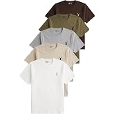 Erkek 5'li Tiş&ouml;rt%100 Pamuk S&uuml;prem Rahat Kalıp Basic Tiş&ouml;rt Bisiklet Yaka Nakışlı T-shirt ERKEK-5Lİ
