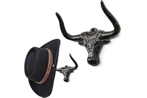 FILANO Cowboy Hat Holder for Wall Cowboy Hat Hook 2 Pack Bull Head Hat Rack Cast Iron Hat Hanger Western Longhorn Hooks Storage Cow Decor for Wall Animal Hooks for Closet Bedroom Living Room Western Gifts