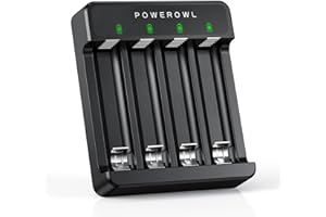 POWEROWL Cargador de Pilas Recargables Rápido, para Pilas Recargables Ni-MH AA AAA, Sin Adaptador（Negro）