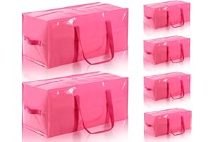 WOPULITE 6 Packs Extra Large Moving Bags with Strong Zippers and Handles Moving Supplies, Heavy Duty Totes for Storage Bags for Space Saving, Fold Flat, Moving and Storing (Pink, 6 Packs)