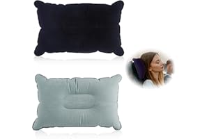 BAKEWHIZ 2 almohadas inflables para camping, portátiles, ultraligeras, resistentes, para viajes, avión, playa, viajes, camping, senderismo, pesca, 22 cm x 34 cm, azul y gris