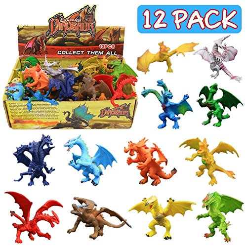 12 piezas Juguetes de Mini Dragón de 4 pulgadas , Conjunto de con Caja de Regalo, Mundo Zoológico no tóxico,Plástico de vinilo ABS - Material de seguridad, Favoritos de Fiesta para Chicos y Niños