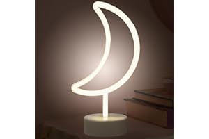 ALEENFOON LED Insegna con luce al neon Arredamento camera da letto Luci notturne Illuminazione interna Funziona a batteria e alimentato USB, per Festa di Natale Bar (Luna Bianca Calda)