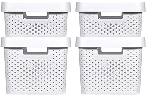 CURVER Lot de 4 Boîtes de Rangement Infinity 2x(11L+17L) - Rangement Multiusage, Empilable et Emboîtable - Blanc - Recyclé