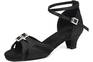 ZYXWVU Scarpe da Ballo Latino per Bambina Morbide e Comode Salsa Bachata Pratica Scarpe da Ballo Tacco Basso