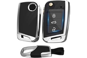 Kwak's Funda para Llave de Coche Cómodo para Volkswagen Tiguan Golf 7/7.5 Lamando Teramont Sportsvan Touran Lavida Bora Voltear Llavero ABS Cubierta de la Llave Titular de la Llave, Negro
