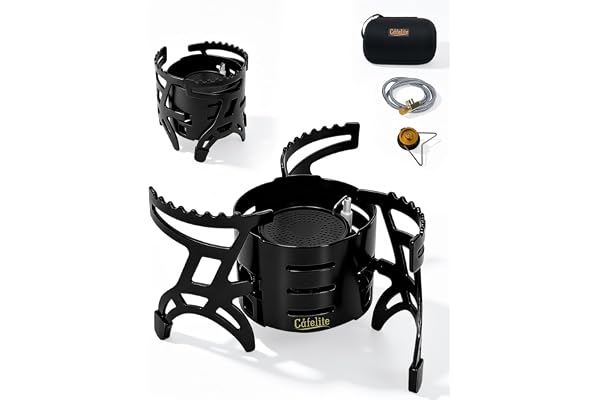Cafelite Bärbart gasolkök camping 4000W, vindskyddat hopfällbart | gasoladapter hård transportväska vindskyddat hopfällbart campingkök för vandring matlagning picknick tailgating och grillning