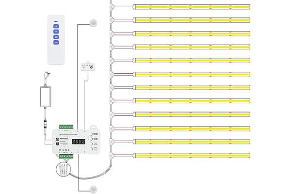 MALIIGAZA Intelligent LED-trappbelysning 12 steg varmvit 3 000 K | Rörelsedetektor och ljussensor, COB LED trappljus inomhus, smart trappljusset med fjärrkontroll och strömförsörjning
