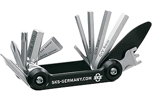 SKS Germany Tom Tool Bicicletta Multifunzionale (Mini Ruota portautensili, in Acciaio Inossidabile/Alluminio, Molte funzioni di Utensili Integrate). Unisex-Adult, Nero/Argento, One Size