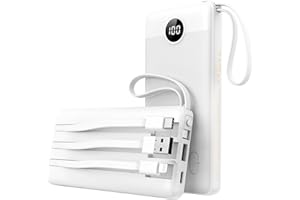 VEEKTOMX Power Bank 20000mAh z wbudowanymi kablami, PowerBank USB C 2.4A Szybkie ładowanie zewnętrznej baterii z 5-wyjściowym 2-wejściem i LED, przenośna ładowarka do iPhone/Galaxy/Mini Wentylator