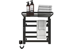 SKYLYZH Electric Towel Radiator, 500 x 500 mm Bathroom Radiator, Electric, Intelligent Constant Temperature Towel Heater, Towel Radiator, Towel Dryer, Carbon Fibre Heater, Anthracite-Black Left