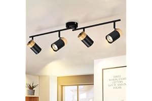 Glitzerlife sufitowy reflektor drewniany czarny lampa sufitowa - lampa sufitowa 4 płomienie GU10 LED obrotowy 330° reflektor do salonu sypialni kuchni pokoju dziecięcego bez żarówek